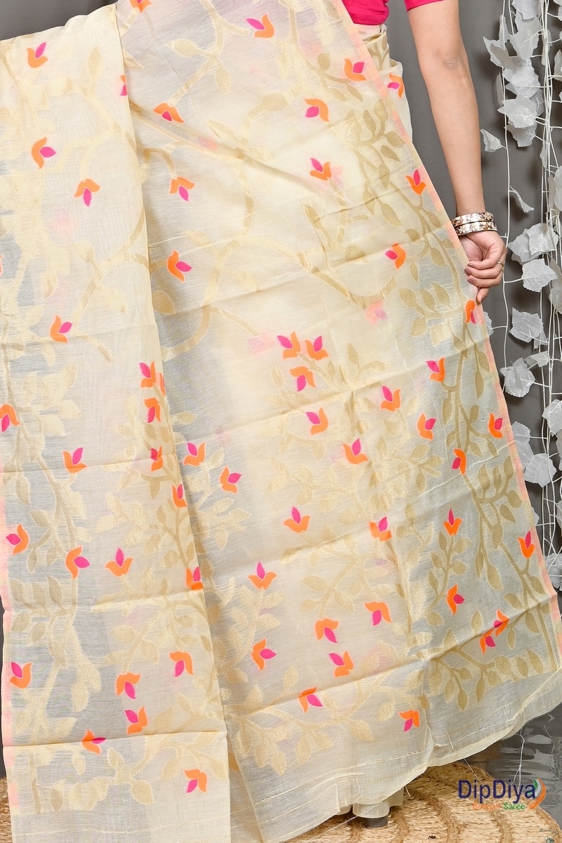Off White Cotton Silk Parmix Hand Loom Saree (391)